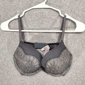 Victoria's Secret VS Dream Angels Push Up Bra Size 32D Gray Lace Underwire